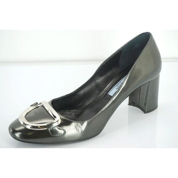 Prada Grey Patent D Ring Buckle High Heels Pumps - Picture 1 of 10